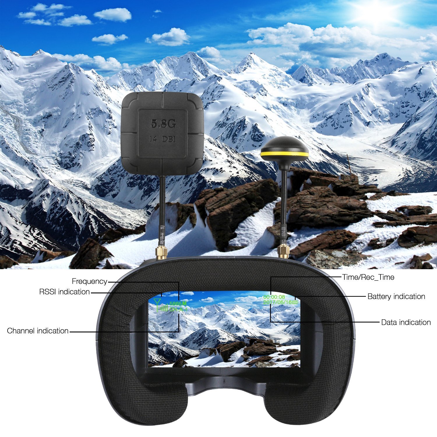 008D 5.8G 40CH 4.3 Inch 800*48 - đánh giá và giá Skyzone Cobra X V2 Fpv Goggles